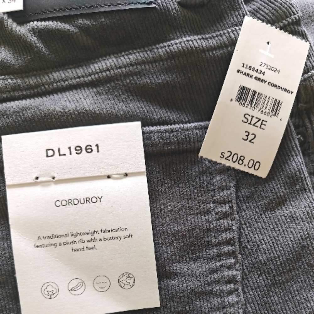 DL1961 Nick Corduroy Slim Jean In Shark Grey | Size 32 x 34 - Picture 6 of 7